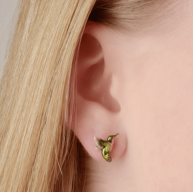 Hummingbird Earrings, Cute Bird Earrings, Semicircle Bird Earrings